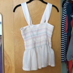 Madewell cream gauzy peplum tank w/rainbow stich